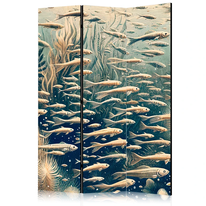 Paravent, Raumteiler freistehend, Trennwand - Life in the Ocean in Retro Style 
