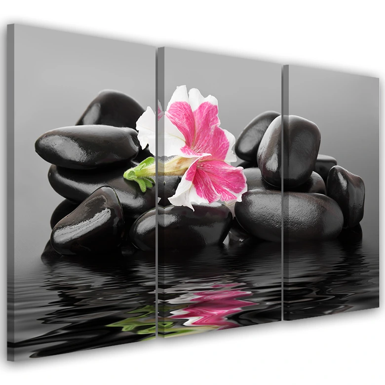 Leinwandbild 3-teilig, Steine Blume Zen Spa 