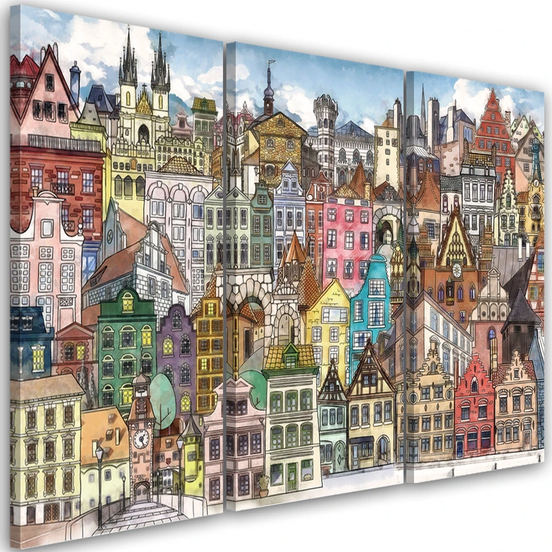Leinwandbild 3 teilig, Fröhliche Stadt 