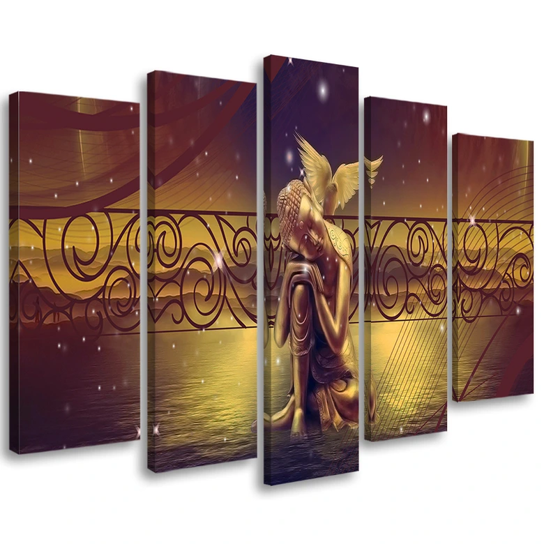 Leinwandbild 5 teilig, Buddha Abstrakt Zen Braun 