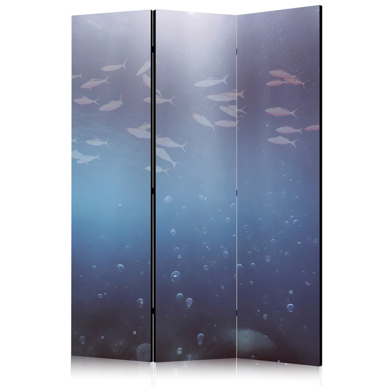 Paravent, Raumteiler freistehend, Trennwand - Illuminated Oceanic Depth with a School of Tiny Fish 