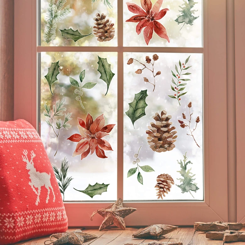 Cuadro ventana elementos florales invierno (25 piezas) 