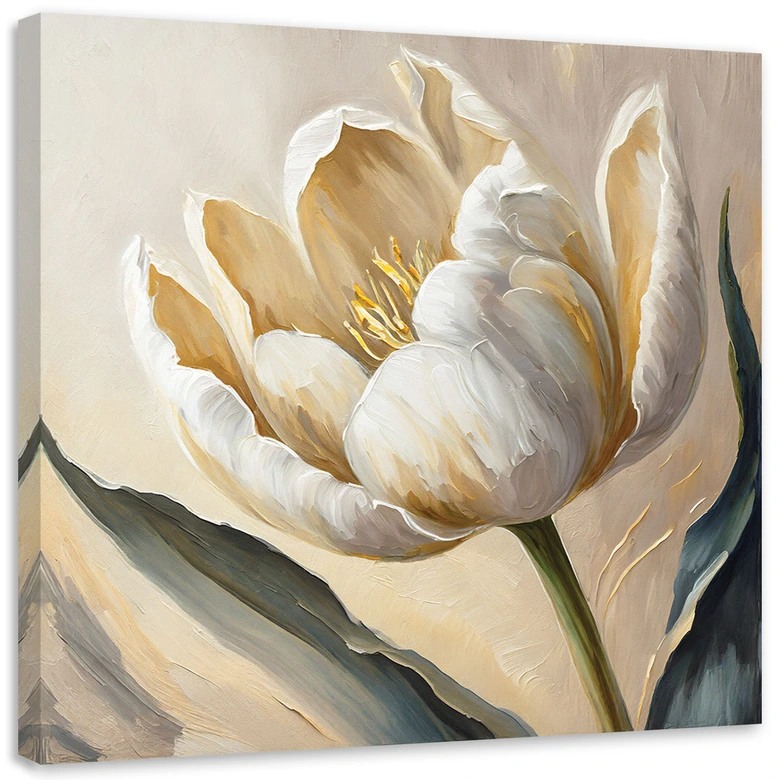 Leinwandbild Tulpenblüten beige gemalt 