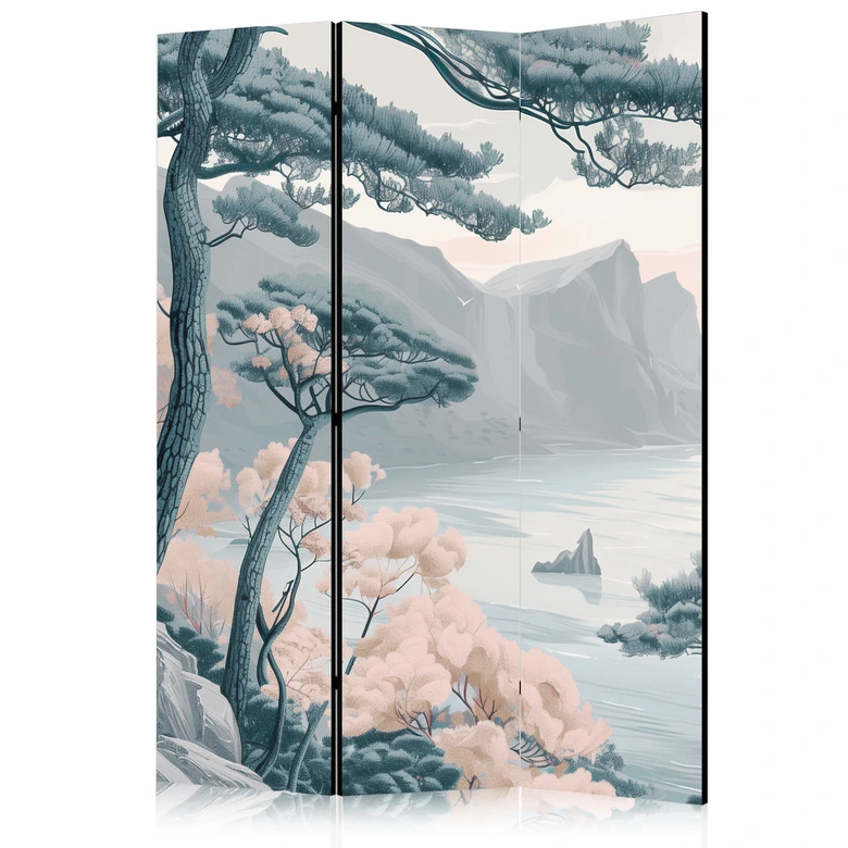 Paravent, Raumteiler freistehend, Trennwand - Mountainous Coast: Pastel Blues 