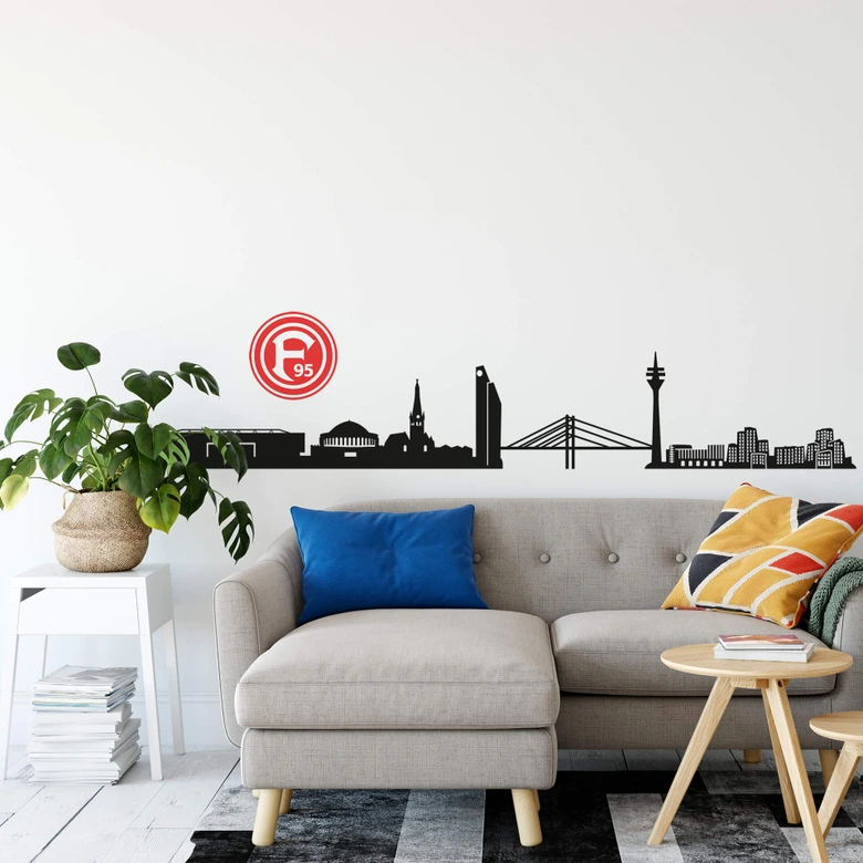 Wandtattoo Fortuna Düsseldorf Skyline mit Logo farbig 