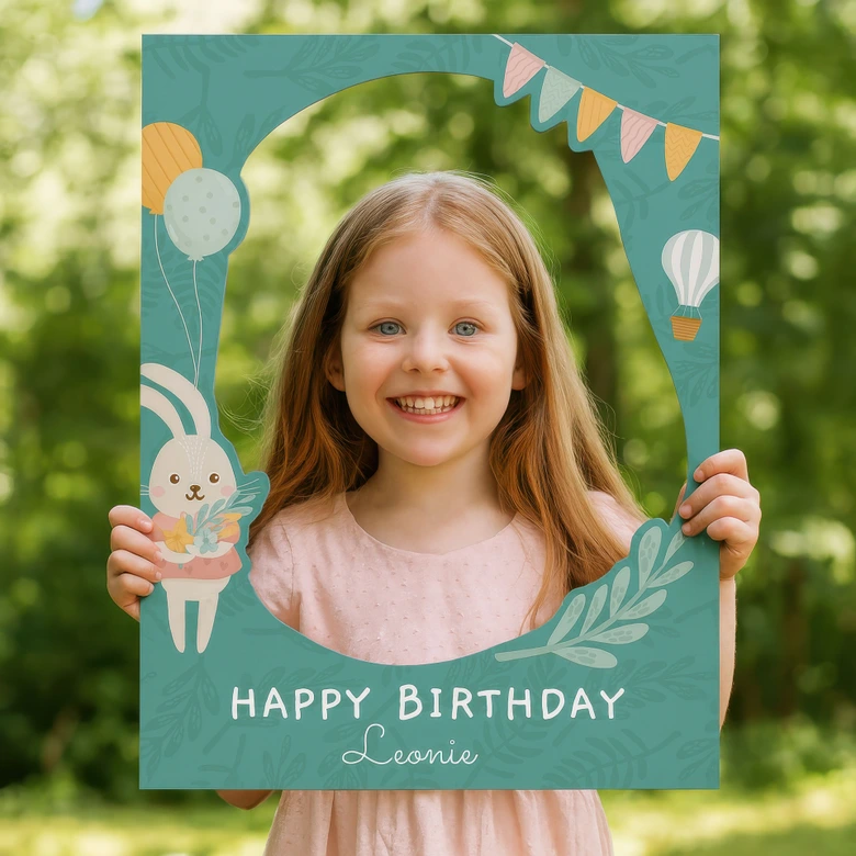 Fotorahmen Kindergeburtstag mit Hase - personalisierbar 