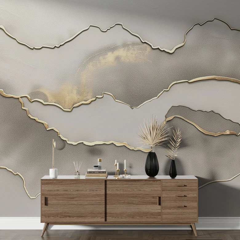 Wall Mural Abstract landscape with metallic colours - Alma 