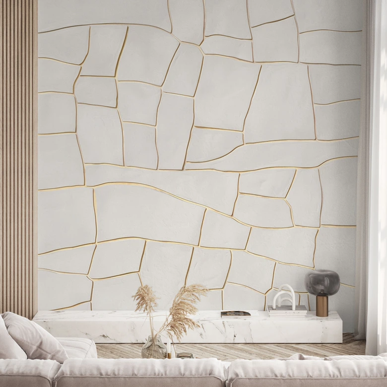 Wall Mural stone look - Abstract crack pattern in beige - Alma 