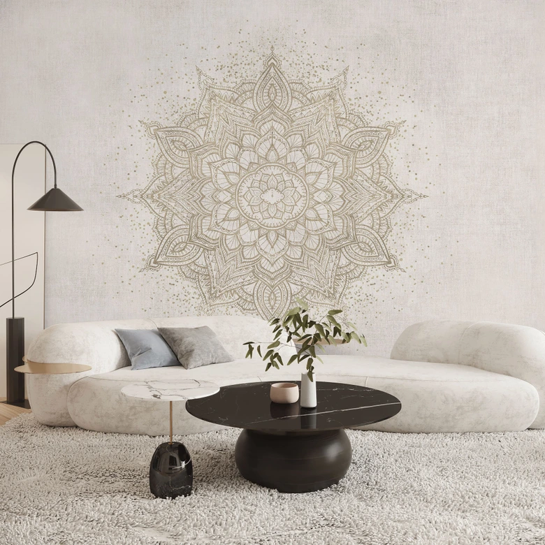 Papier peint photo Mandala - ornement boho aspect lin - Bloomery Decor 