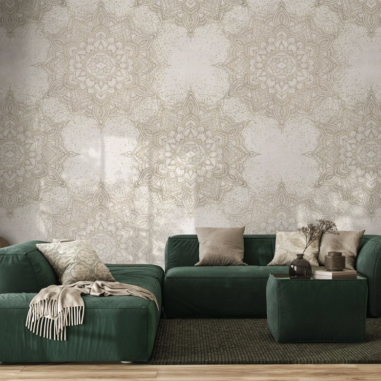 Fototapet Prydnadsföremål - Elegant mandala i sandguld - Bloomery Decor 