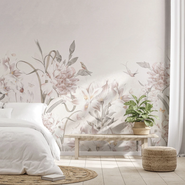 Fleurs Papier peint photo Prairie florale en rose clair - Décorations Bloomery 