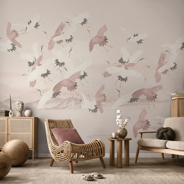 Fototapete Vogeltapete Kraniche über dem See - Bloomery Decor 