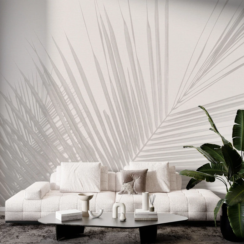 Boho Fototapete Palmenblätter in Leinenoptik - Bloomery Decor 