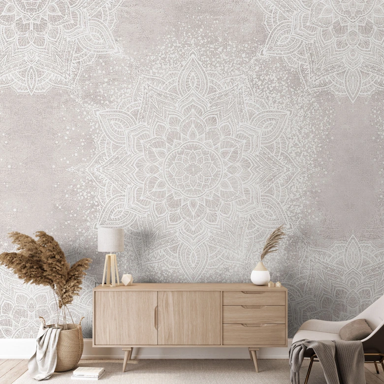 Wall Mural Gentle Mandala on Gray-Beige - Bloomery Decor 