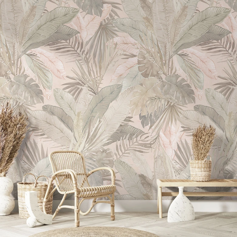 Fototapete Tropenblätter im Dschungel Pastell - Bloomery Decor 