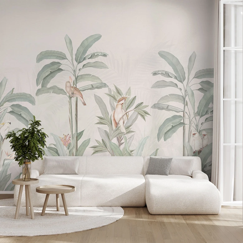 Jungle Papier peint forêt tropicale avec cacatoès - Bloomery Decor 