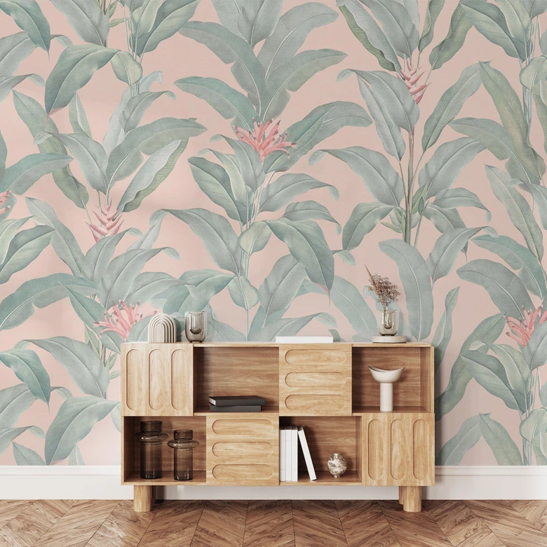 Fototapete Bananenblätter - Urban Jungle Tropenblätter Rosa - Bloomery Decor 
