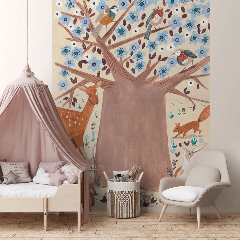 Fotobehang Levensboom met bosdieren - Bonne Müller 