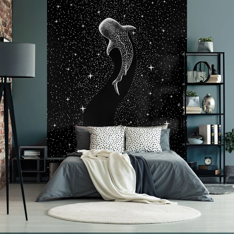 Fotomural de dormitorio - tiburón ballena en el océano de estrellas - Cakir 