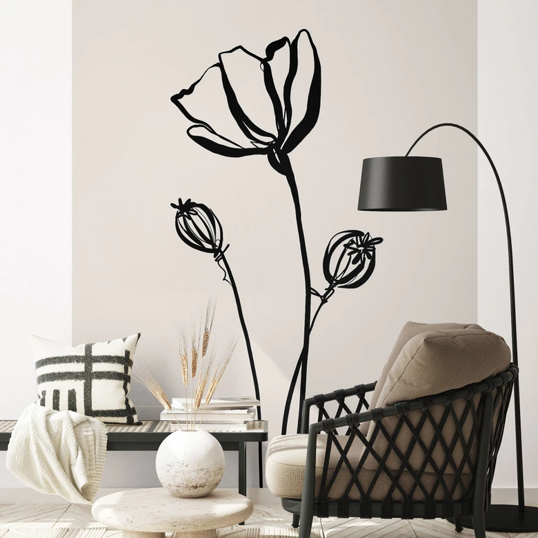 Florale Fototapete Line Art Mohnblume - Cats & Dotz 
