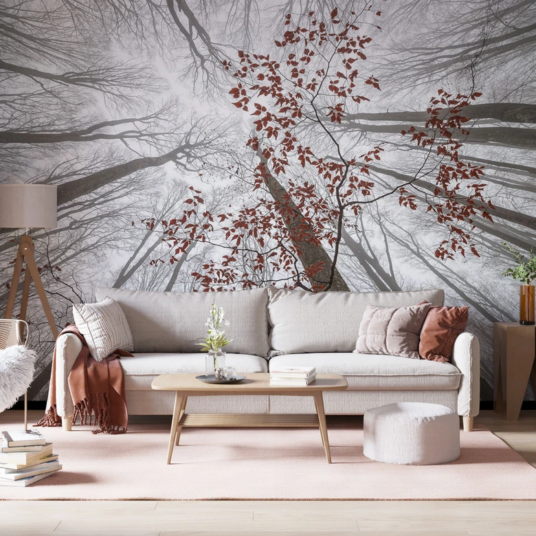 Papier peint photo Cimes d'arbres aux feuilles rouges - Coman 