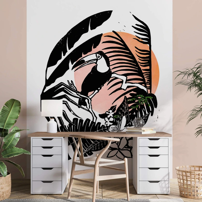 Fototapete Goed Blauw - Linolschnitt Tukan 