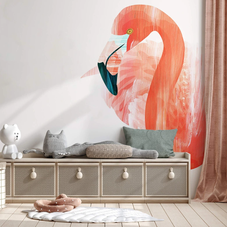 Fototapet Goed Blauw - Pink Flamingo 
