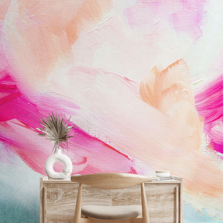 Fototapete Pinselstriche Pink und Türkis - Haniff 