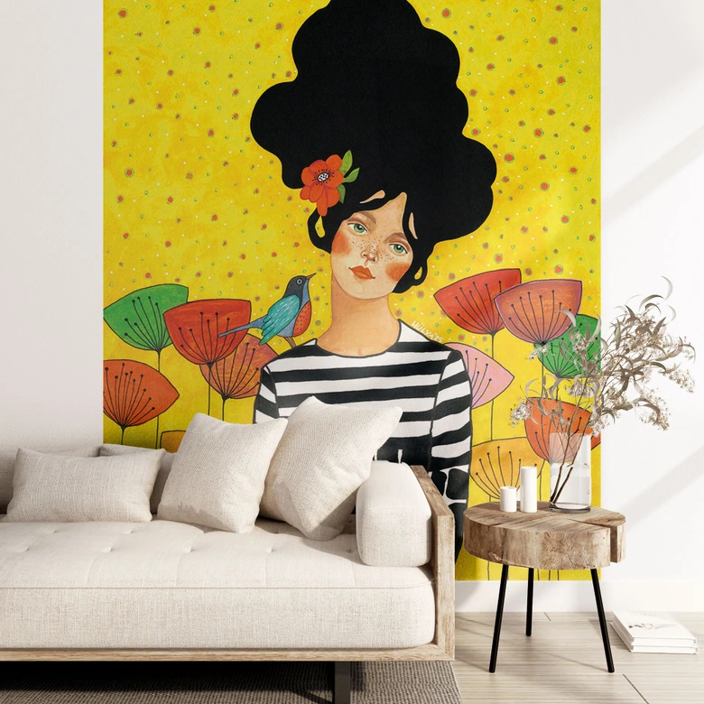 Fototapet Porträtt - Blomsterflicka i sommarträdgård - Hülya 