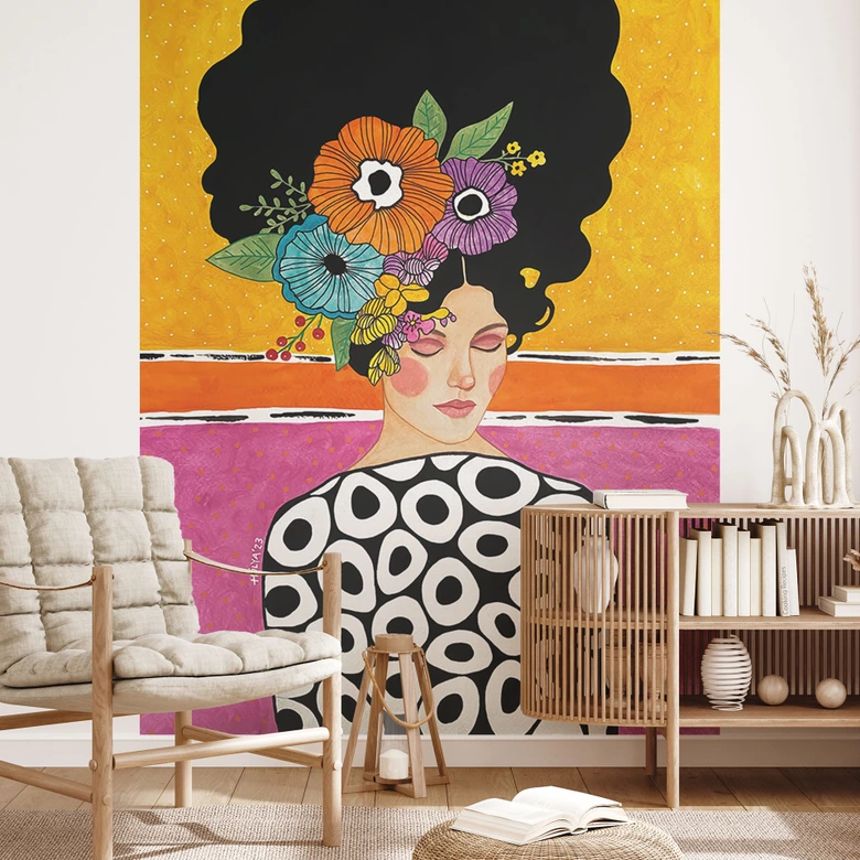 Wall Mural Woman with colorful flower crown - Hülya 