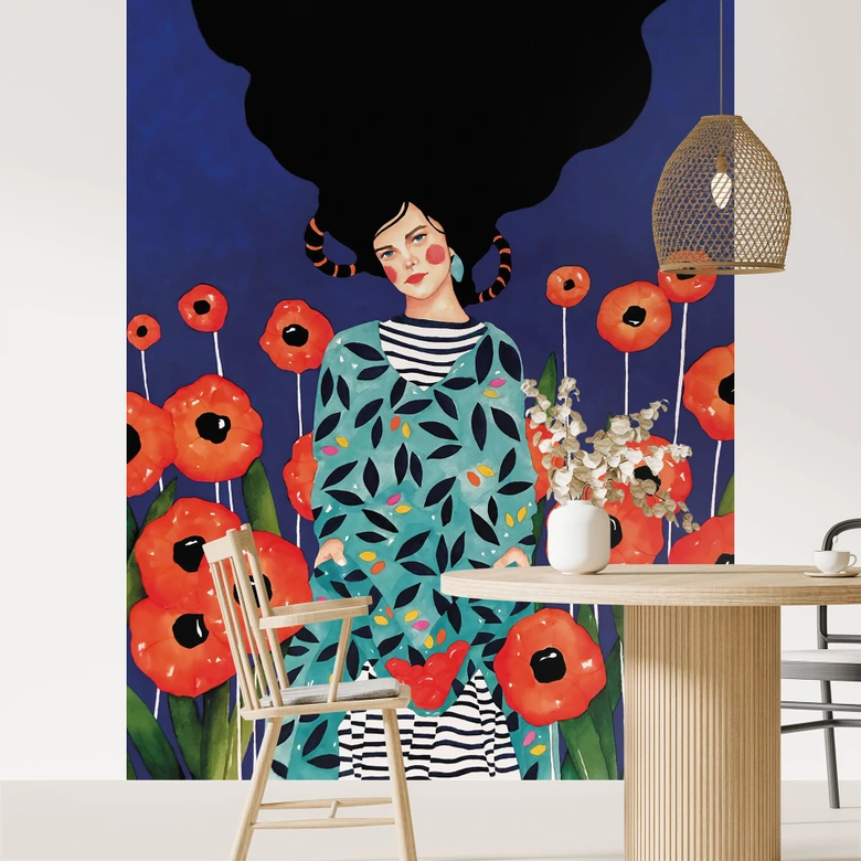 Fototapete Porträt im Mohnblumenfeld - Hülya 