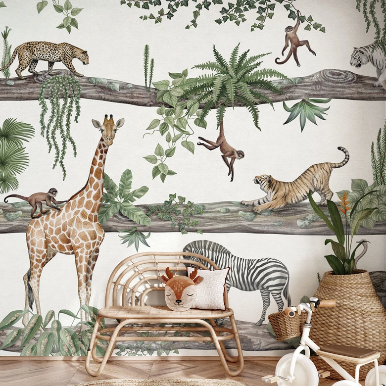 Kinderzimmer Fototapete Afrikanische Tiere im Dschungel - Kikki Belle 