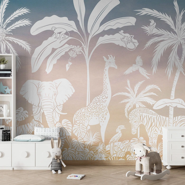 Papier peint jungle paradisiaque avec animaux sauvages - Ombre - Kikki Belle 