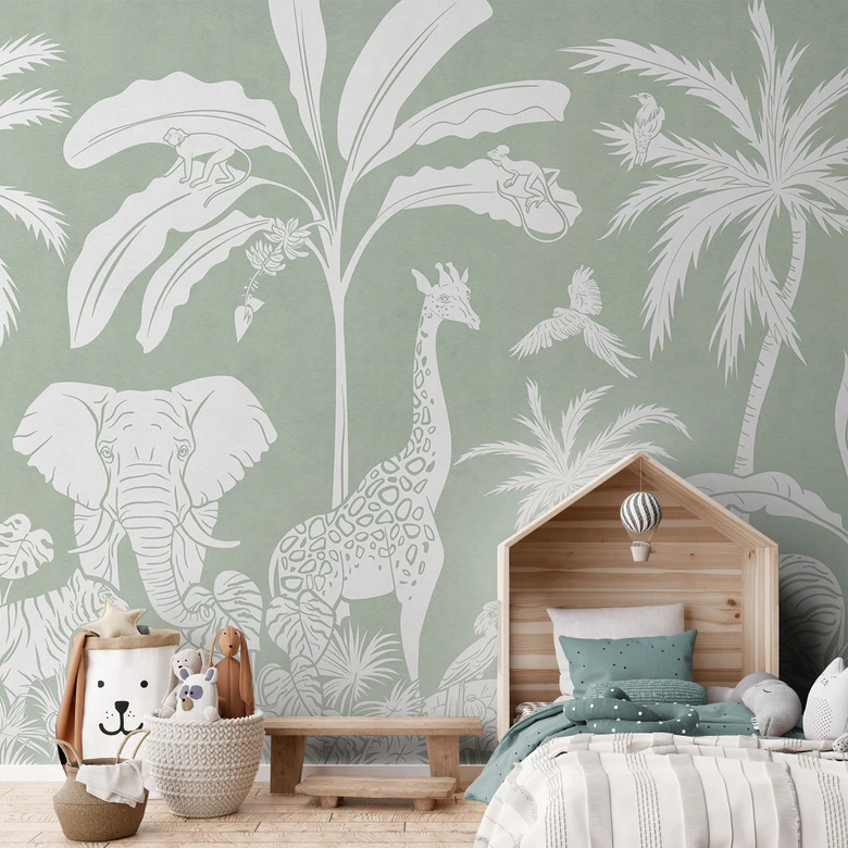 Fotomural animales de la selva en verde tropical - Kikki Belle 