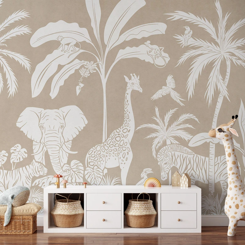 Fototapete Dschungelträume - Afrikas Tierwelt in Braun - Kikki Belle 