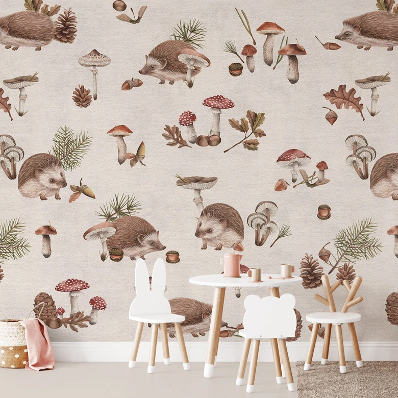 Papel pintado Dulces erizos en el bosque de otoño - Kikki Belle 