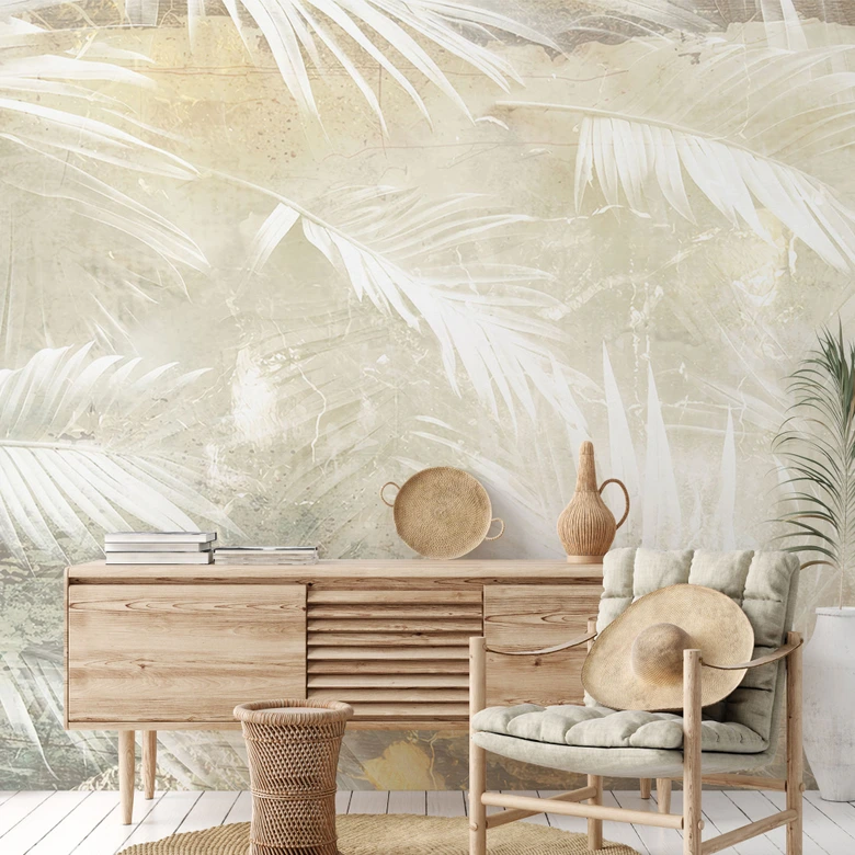 Fototapeta tropikalna abstrakcyjne białe liście palmy - Kulik 