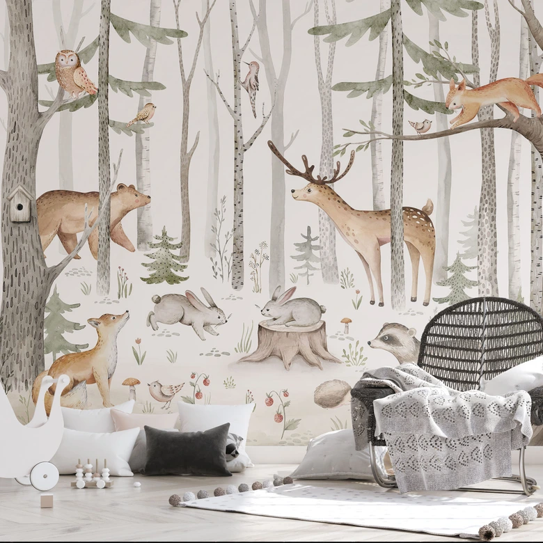 Fototapete fürs Kinderzimmer - Abenteuer mit Waldtieren - Kvilis 