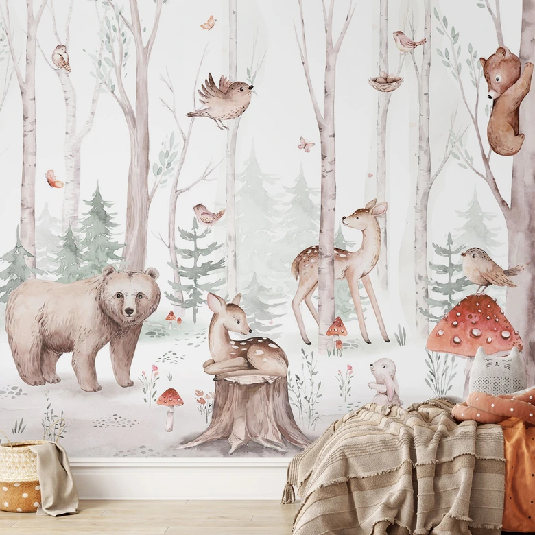 Waldtapete Kinderzimmer - Waldtiere im Herbst - Kvilis 