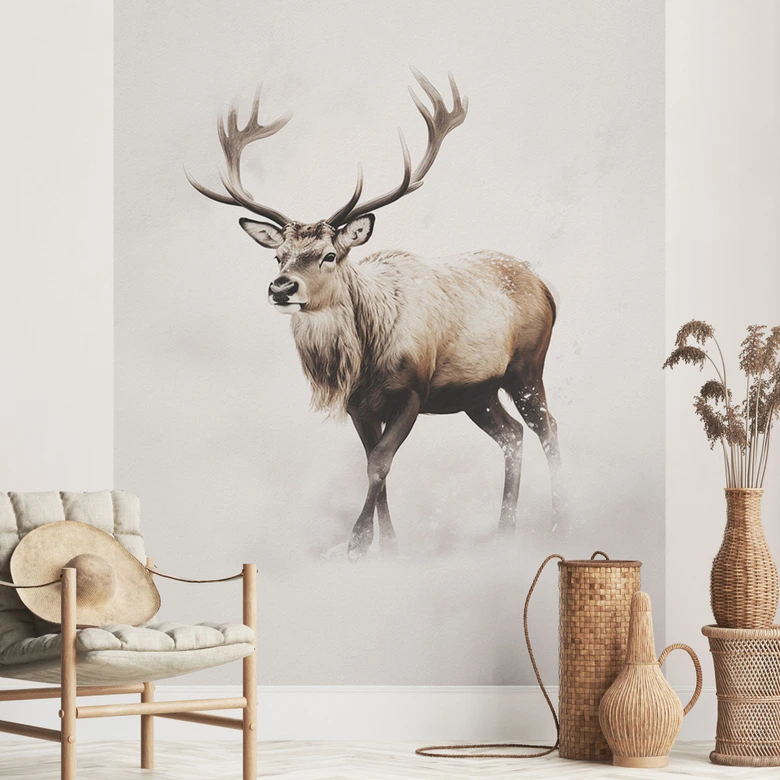 Fototapete Hirsch im weißen Winter | Hirsch Tapete Winter Deko - Magnusson 