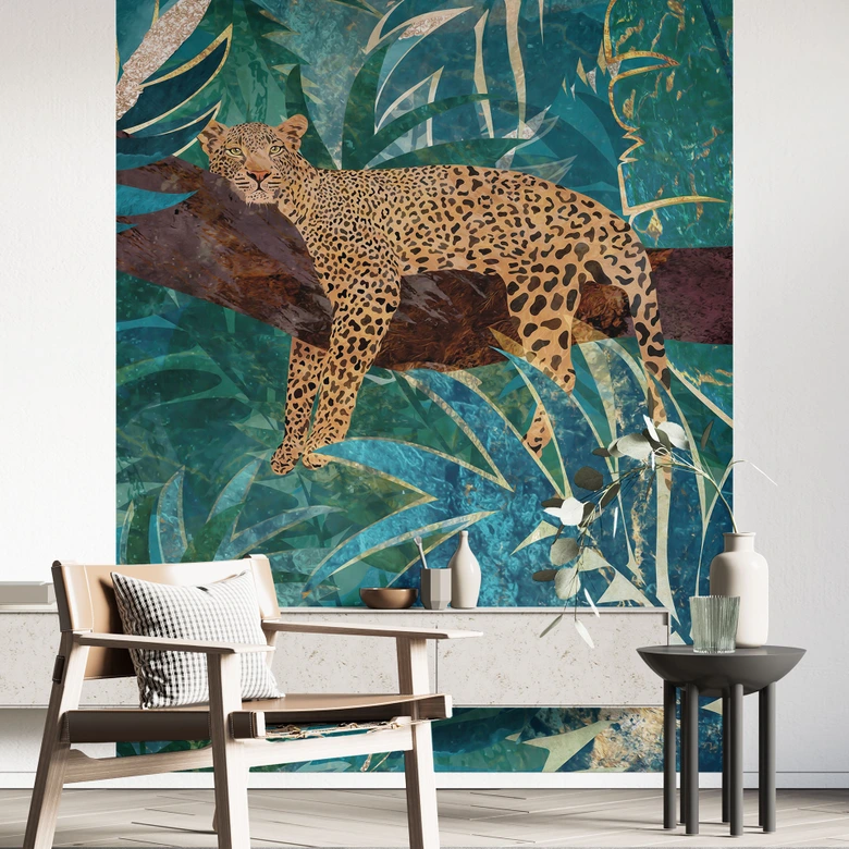 Wall Mural Leopard in emerald green jungle | nursery wallpaper - Manovski 