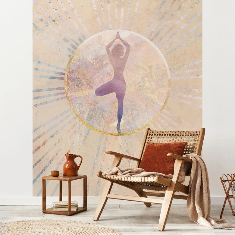 Fotomural Yoga postura del árbol en el círculo del sol - Manovski 