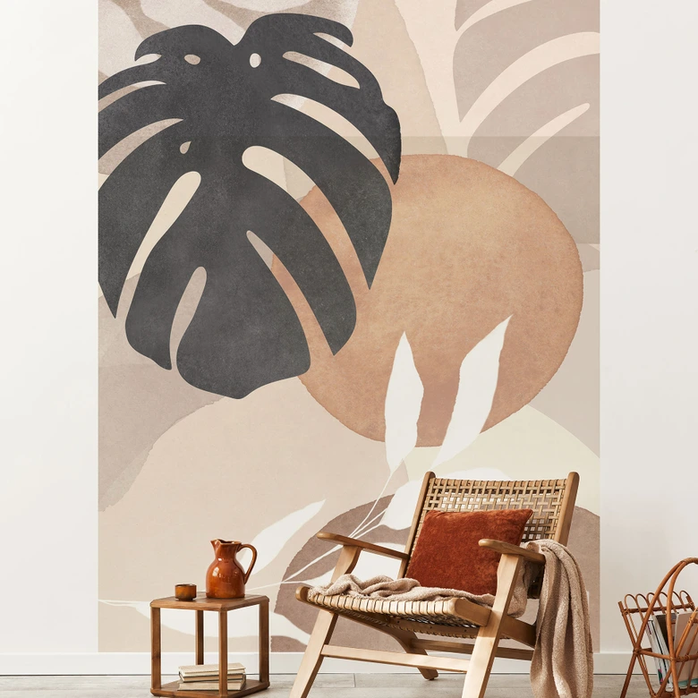 Fototapete Boho Monstera Pflanze in Naturtönen | Botanische Illustration - Melloi Art Prints 