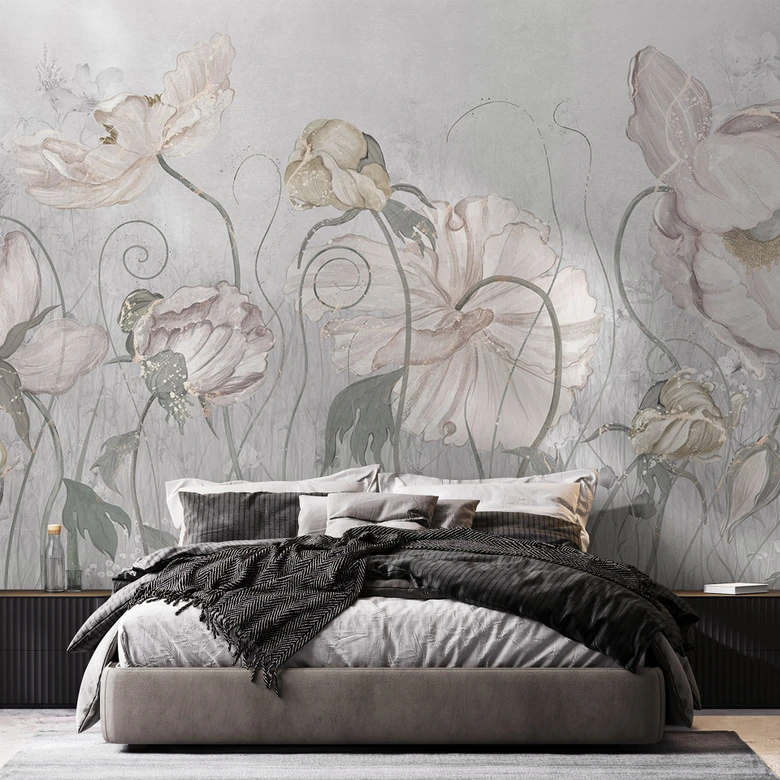 Fototapete Blumen im Vintage Stil in Grau | Florale Blumentapete - Ms Tiff 