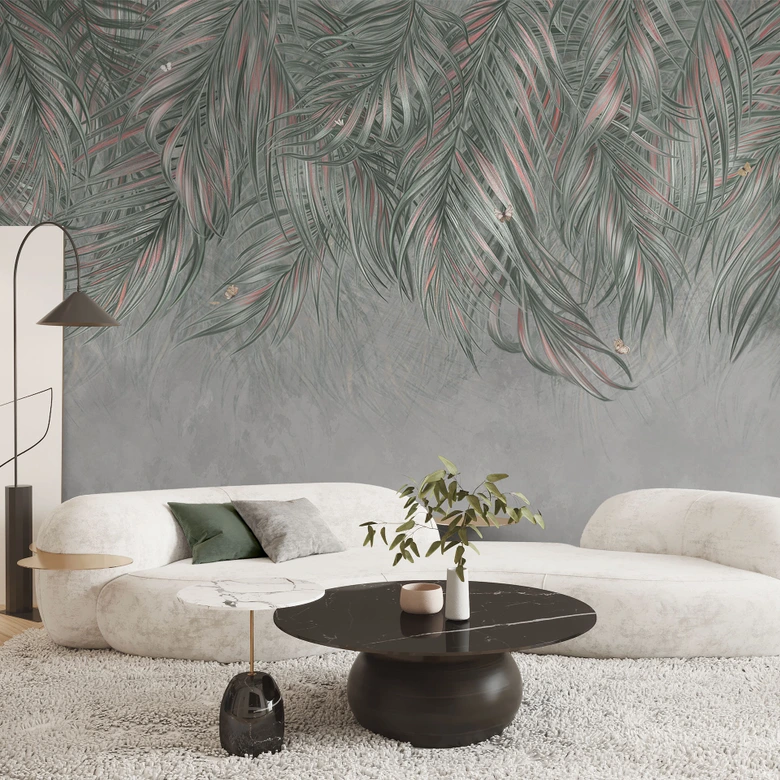 Botanik Fototapete Exotische Palmenblätter Pink-grün - Ms Tiff 