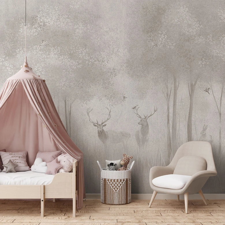 Fototapete Waldtapete Hirsche im Nebelwald - Ms Tiff 