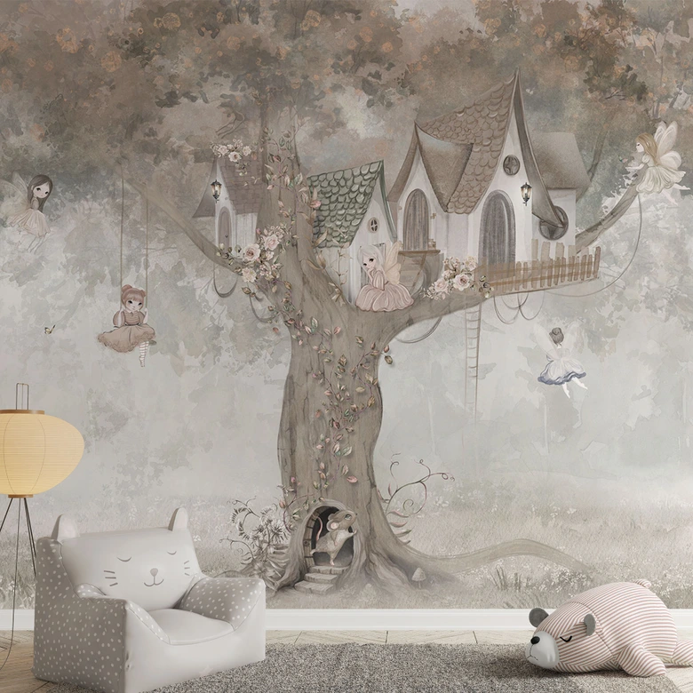 Kinderzimmer Fototapete Magisches Baumhaus mit Feen - Ms Tiff 
