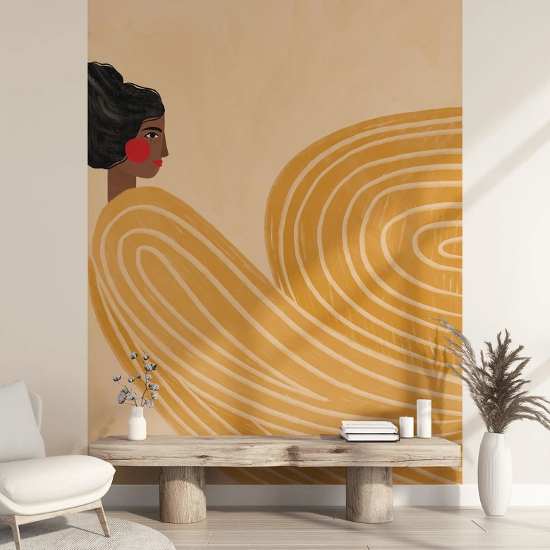 Fototapete Frau mit gelbem Wirbel - Müller 240x350 cm