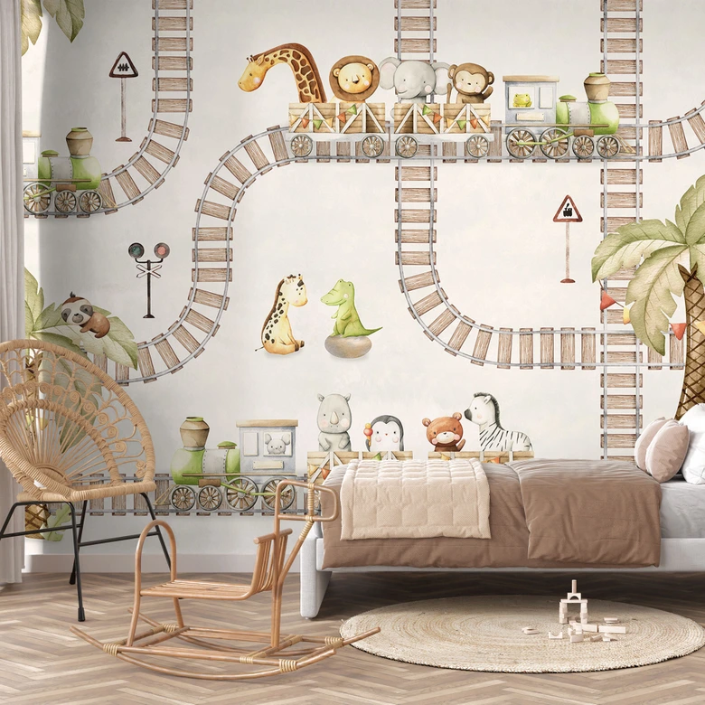 Kinderzimmer Fototapete Lokomotive - Fahrt mit Zootieren - Oliver Robins 