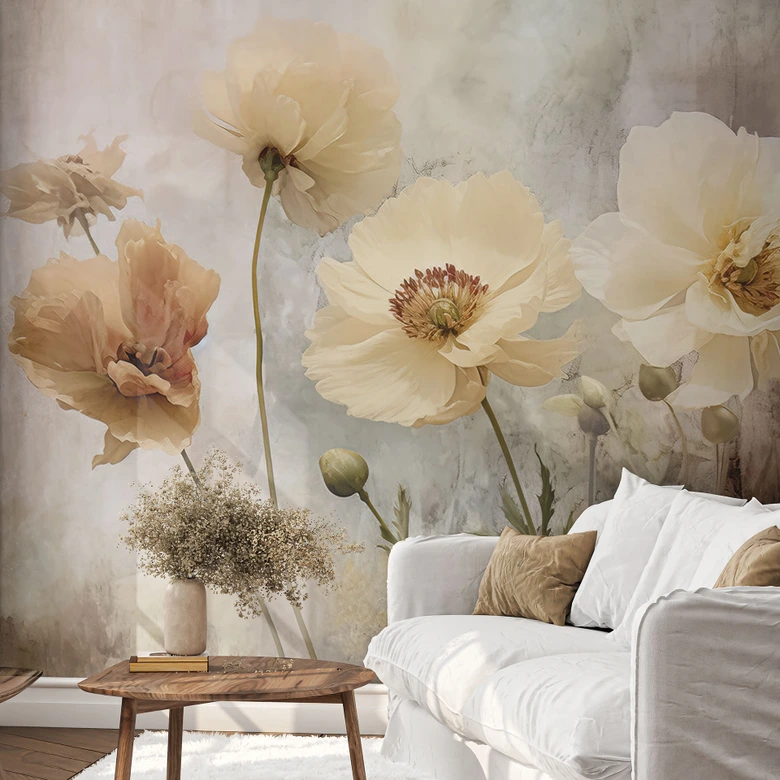 Fototapete Blumenpracht in warmen Pastelltönen - Paksoylu 